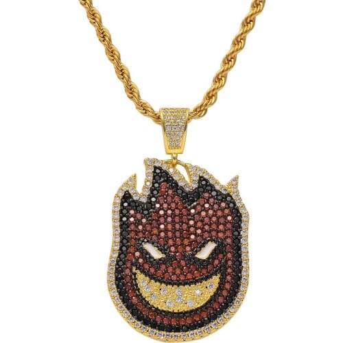 Spitfire Pendant Necklace Iced Out Chain Gold Color With Rope Chain With Cubic Zircon Mens Hip hop Rock Jewelry