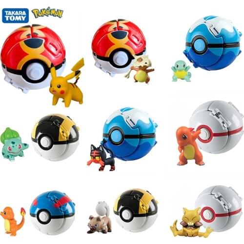 Pokemon Elf Ball Toy Anime Figure Pikachu Eevee Vulpix Squirtle Litten Pocket Monster Pokeball Pet deformation Mode Kids Gift