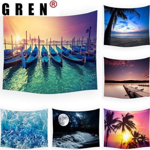 GREN Seaside Beach Landscape Tapestry Hanging Covering Rugs Background Cloth Beach Mat Blanket Art Bedroom Living Home Decor