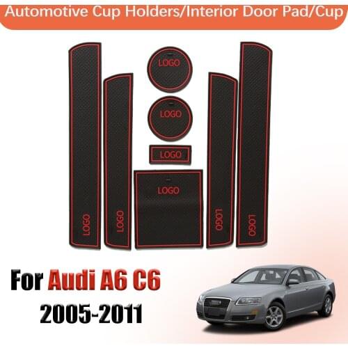 Door groove mat Anti-Slip Gate Slot Mats For Audi A6 C6 2005 - 2011 RS6 S6 Accessories Interior Door Pad Car Cup Holders