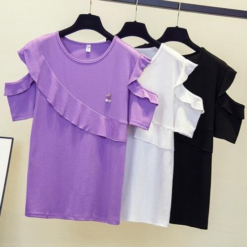 Plus size short sleeve T-shirt new womens summer new o neck sexy off shoulder beading casual Oversized t shirt female shirt top