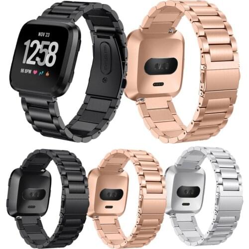 Stainless Steel Watchband For Fitbit Versa Smart Watches Straps Rose Pink Replacement Wristbands Watch Accessories #a