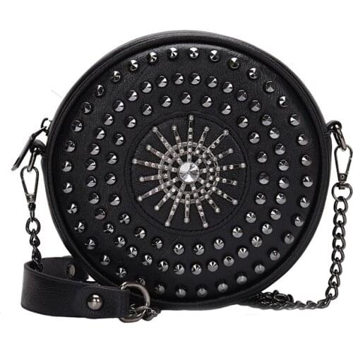 Punk Style PU Leather Rivet Crossbody Bags For Women 2021 Chain Small Purses and Handbags Ladies Black Shoulder Messenger Bag