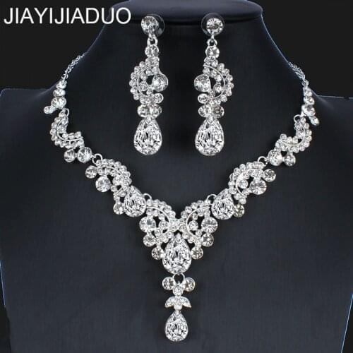 Jiayijiaduo New Wedding Jewelry Set Silver Color Necklace Earrings for Women Bridal Dress Accessories Jewelry