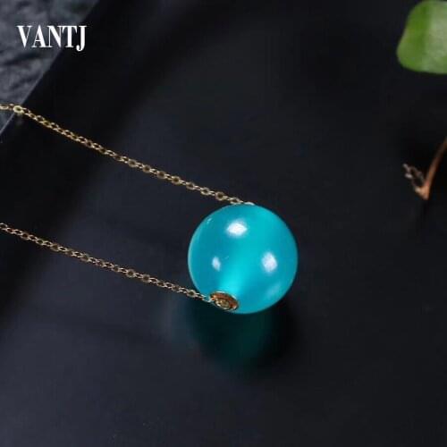 VANTJ Elegant Natural Amazonite Pendant Sterling 18k Gold Real AU750 Necklace Fine Jewelry For Women Lady Party Wedding Gift Box