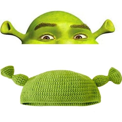 Hand-woven Knitted Wool Green Beanie Cos Cute Cartoon Men and Women Autumn and Winter Hats Balaclava