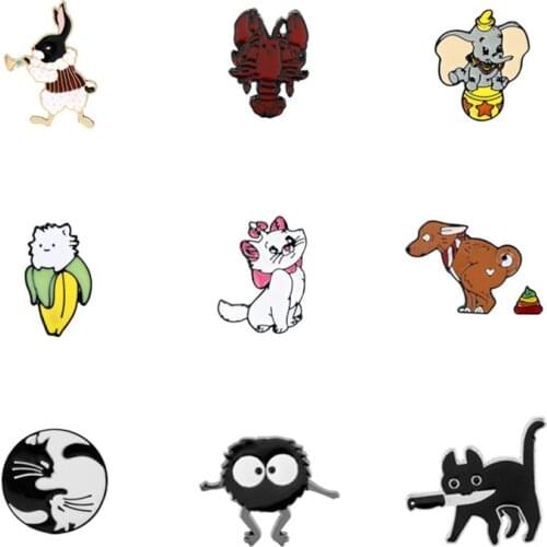 Dongsheng jewelry cute animal brooches cat dog pig snake fox elephant lobster enamel badge lapel pin for women men kids gifts
