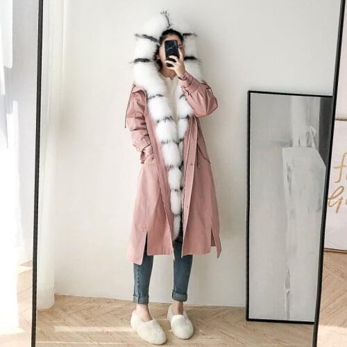 Collar Fox Rex Rabbit Warm Winter Coat Real Fur Parka Women Clothes 2020 BGS90486 YY2029