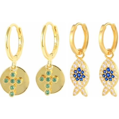 CANNER Real 925 Sterling Silver Cross Dangle Ear rings Zircon Hoops Earrings For Women Men 2021 Trend Fashion Jewelry Aretes