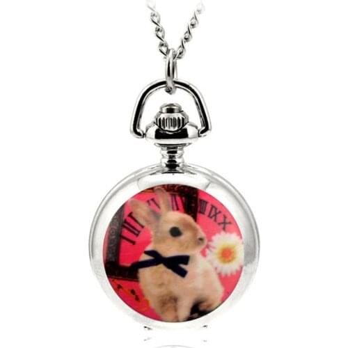 80cm Chain Fashion Cute Rabbit Silver Hollow Quartz Pocket Watch Women Fob Watches Necklace Pendant Sweater Chain Gifts Coupon
