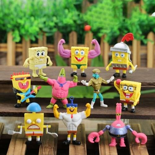 10Pcs/Set Spongebobs Doll Toy Model Scene Blind Box Q Version Anime Cartoon Cute PVC Figures Toys Dolls Gift for Kids Gift