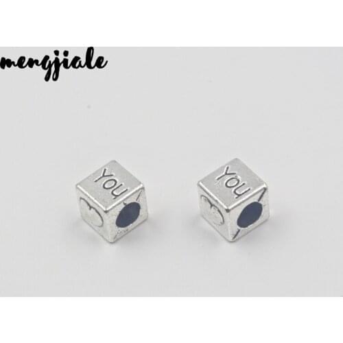 12pcs Charm love you square Bead Antique silver bronze Handmade Jewelry Making DIY Supplies European Alloy accessories Hole 4mm