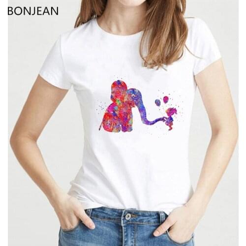 2019 Summer top Funny watercolor Girl with elephant t shirt women balloon tshirt femme harajuku kawaii t-shirt karean clothes