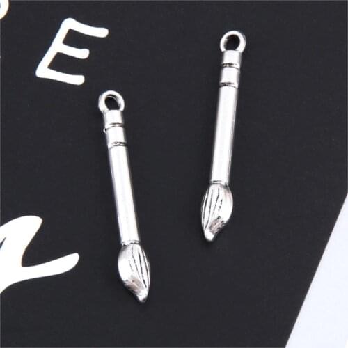 30Pcs Silver Color Writing Brush Charms School Supplies Pendant Making Keychain Bracelet Jewelry Accessories 30X4mm A3227
