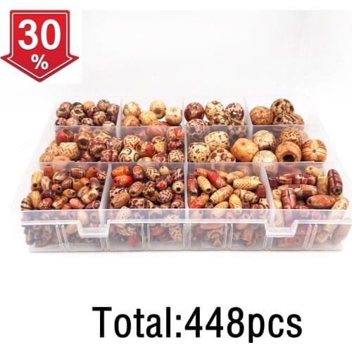 448pcs/Set Pattern Wooden Round Beads Oval Beads 10 Grid Natural Wood Loose Bead Spacer For Charm Necklace DIY Jewelry Handmade