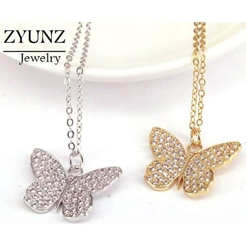 5PCS, Charms butterfly pendant necklace with cubic zircon luxury cz jewelry crystal chain necklace choker gift for party