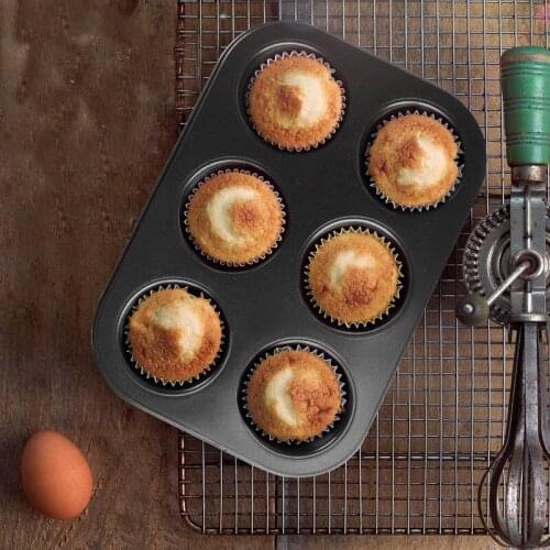 6 Cup Non Stick Carbon Steel Cake Baking Pan Tray Tin DIY Kitchen Tools Bakware Cookies Bread Cupcake Mould Diameter 7.5cm