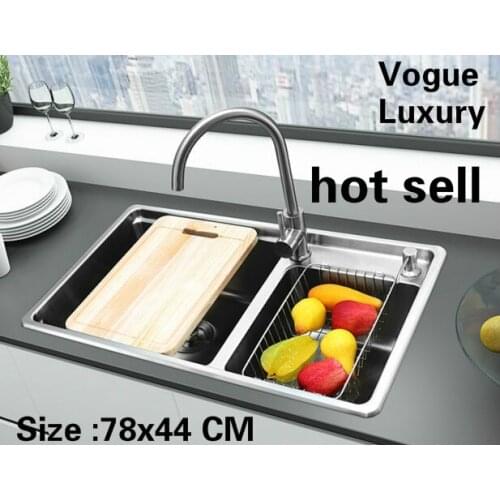 Free shipping Home vogue wash vegetables kitchen double groove sink luxury 304 stainless steel 780x440 MM