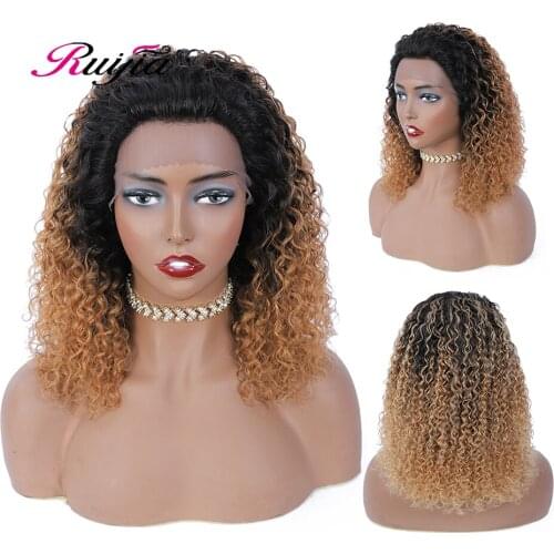 RuiJia Brazilian Hair Water Wave Part Lace Wigs Ombre Blonde Color Non-Remy Human Hair Wigs for Women 150% Density