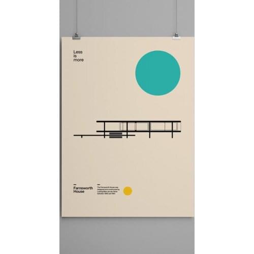 Home Decor Canvas Poster Farnsworth House Ludwig Mies van der Rohe Minimal Architecture Bauhaus Design Artwork