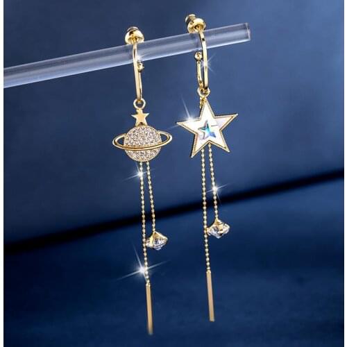 Geometric Women Tassel Dangle Earrings Star Moon Saturn Pendant Asymmetrical Long Accessories Jewelry earrings for women