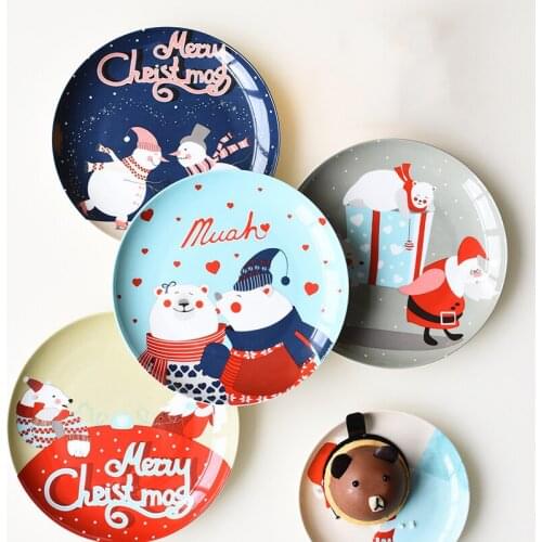 Christmas Ceramic Plate Food Dishes Cartoon Hand Painted Steak Dinner Plates Western Dinner Plate Tableware New Year Gift
