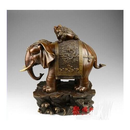 China Bronze Copper Fengshui Lucky Dragon Golden Toad Spittor Elephant Statue