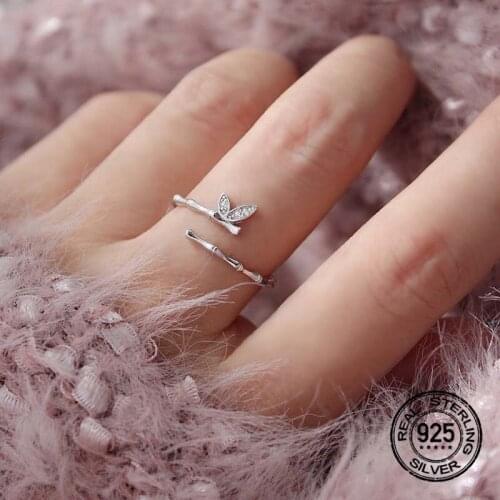 Bamboo Sprout Opening Rings S925 Silver Adjustable For Women Simple Korean Fashion New Trend Lady Party Jewelry Wholesale INEFFA