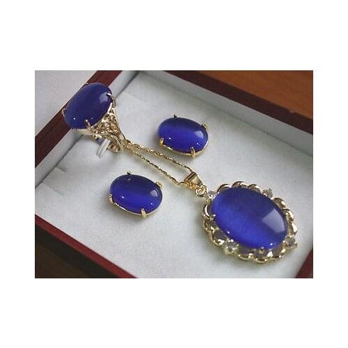 New Plated Blue Ring(#6,7,8,9) Earrings Pendant Jewelry Set 18K gold plated watch wholesale Quartz stone CZ crystal Jewelry