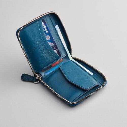 RexOwl Full Grain Leather Zipper Wallet - Tan - Black - Beige - Patrol Green - Burgundy - Dark Blue - Cyan - Free Shipping