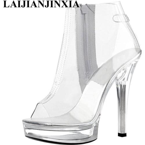 LAIJIANJINXIA New Dance Boots 13 cm Super High Heels Platform Women Sexy Ankle Boots Party Model catwalk Pole Dancing Shoes