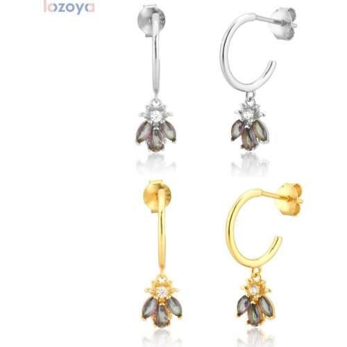 Lozoya 925 Sterling Fashion Jewelry Silver Bees Drop Earring Special Gems Zircon Clips Piercing Ohrringe Luxury Rock Punk