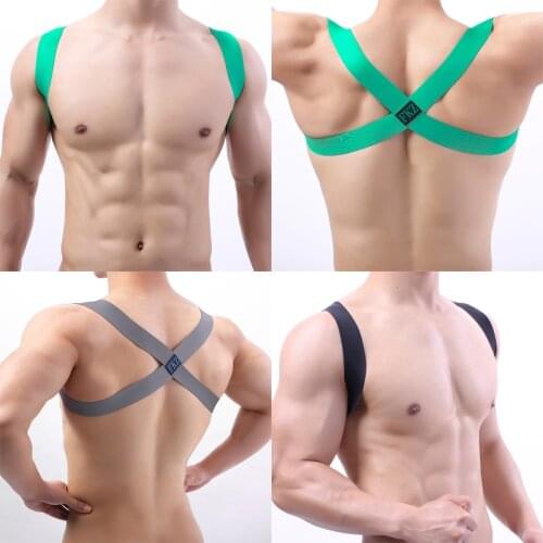 Sexy Mens Chest Strap Nylon Spandex Solid Color Male Elastic Shoulder Straps Muscle Men Party Carnival Decoration Gay