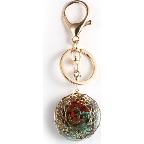 Natural Chips Gravel 7 Chakras Orgone Geometric OM Pendant Keychains Orgonite Energy Key Rings Amulet Soothe The Soul Jewelry