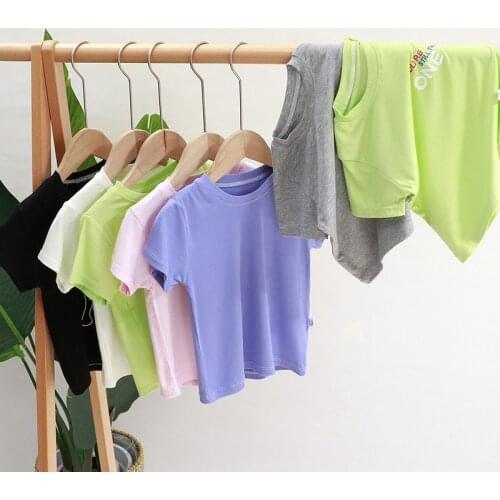2021 Summer New Baby Boys Girls Short-sleeved T-shirt Cotton Casual Childrens Solid Color Tops Tee Toddler Kids Clothing