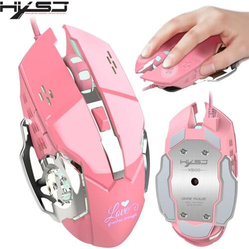 HXSJ new fashion wired mouse 3200DPI office mouse pink game suitable for notebook PC white backlight gaming mouse