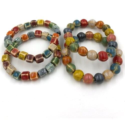 New handmade Ethnic vintage friendship bracelets colorful cube ceramic beaded Bracelets for women
