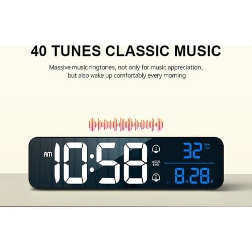 New Music LED Digital Alarm Clock Temperature Date Display Desktop Mirror Clocks Home Table Decoration Electronic Clock 2000 MAh