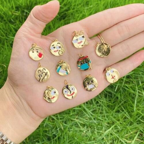 5pcs/lot Handmade DIY Brass Enamel Happy/Sad/Cry Face Emotion Pendant Charm Jewelry