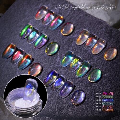 Ice Muscle Multicolor Holo Glitter Mirror Aurora Neon Powders Dust Chameleon Nail Art Chrome Pigment Dipping Powder Decoration