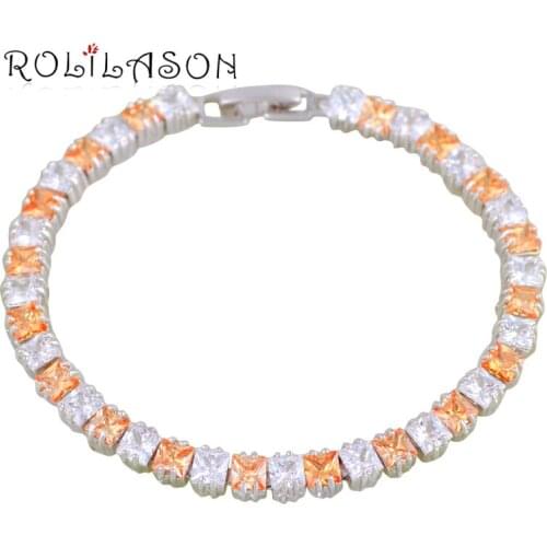 ROLILASON Trendy champagne Zircon Wholesale Price Silver Charm Bracelets for Women Party Gift Fashion Jewelry TBS1083