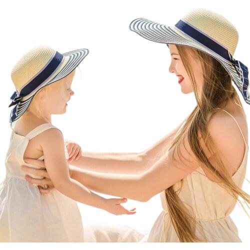 Family simple Foldable Wide Brim Floppy Girls Straw Hat Sun Hat Beach Women Summer Hat UV Protect Travel Cap 2021 Summer New