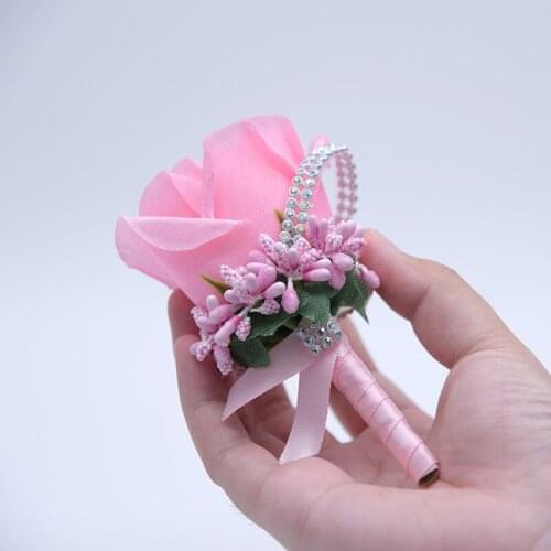 5Pieces/Bag Handmade Wedding Boutonniere Groom Groomsman Corsage Artificial Flower Pink Silk Rose Prom Party Mens Suit Brooches