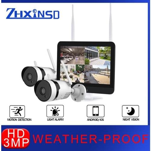 ZHXINSD 2CH With screenVideo Surveillance Kit 3MP WIFI CCTV System Monitor NVR CCTV Camera Security System Waterproof