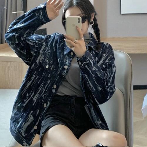 New large size loose denim women jacket retro street Korean style ripped hole Loose cardigans button jeans outerwear tops