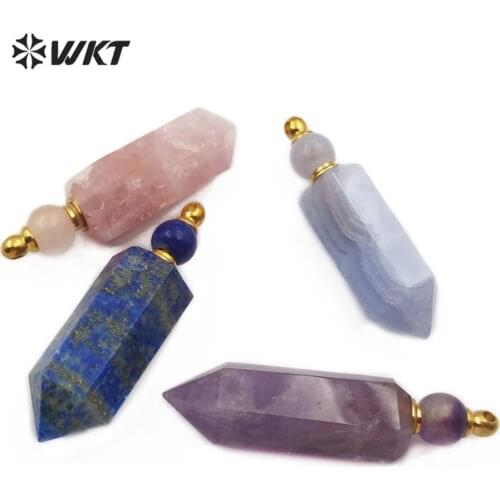 WT-P1463 Perfume Bottle Natural Stone Pendant Lapis/Rose Stone Gold/Sliver Color with stainless steel accessory Fashion Pendent