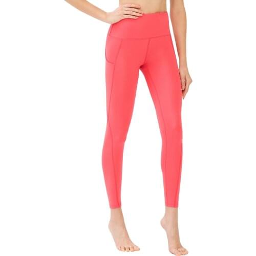 Womens Coral Red High Waisted Double Pockets Leggings İnceltici Rallying Flexible