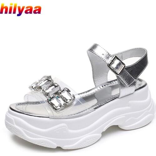 2020 Woman Sandals Bling Rhinestone Fashion Flats Female Summer Breathable Platform Sandalias Knitting Chaussures Femme Sandals