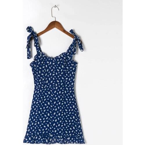 Summer womens casual printed bow-knot decoration slim dress
