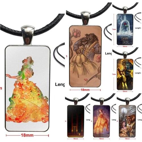 Guy Girl Beast And Beauty Fashion Glass Cabochon Pendant Necklace Women Steel Color Choker Rectangle Necklace For Girls Gift